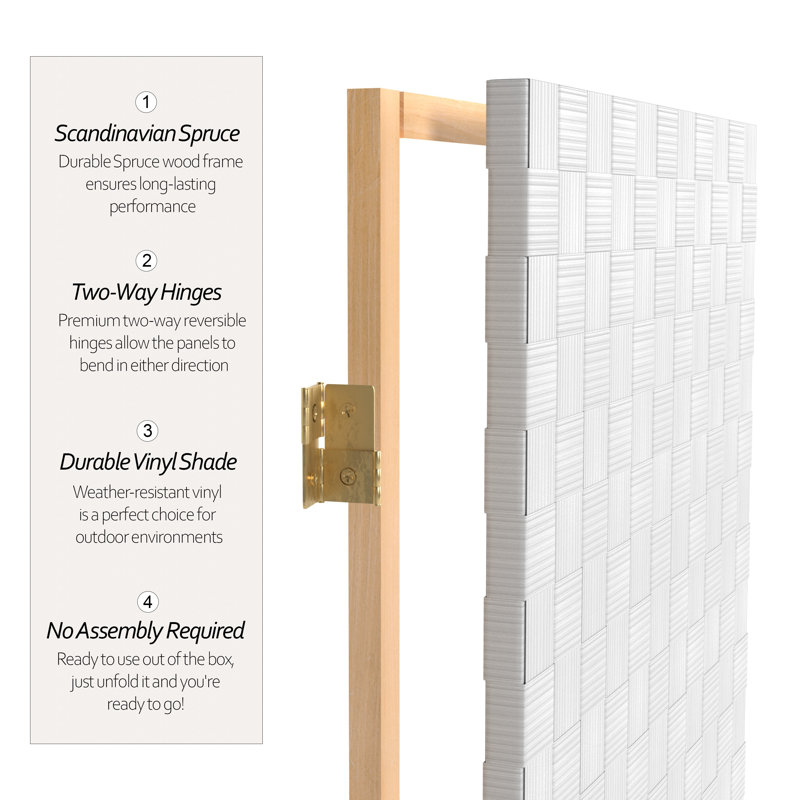 Outdoor Folding Screen, White, 47" H, 6