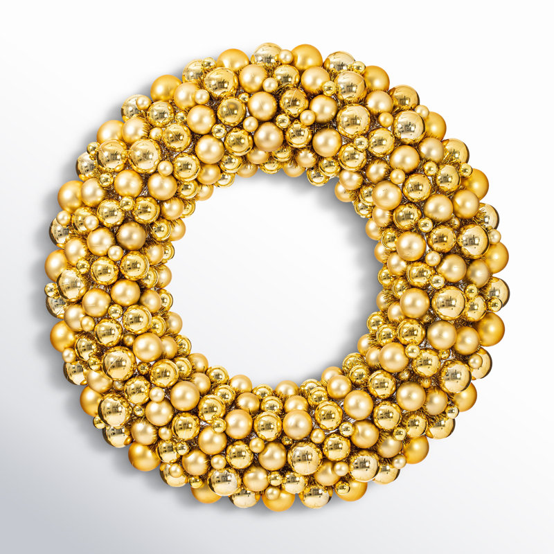 Shiny and Matte Ball Wreath, 24" W x 24" H x 3" D, Gold