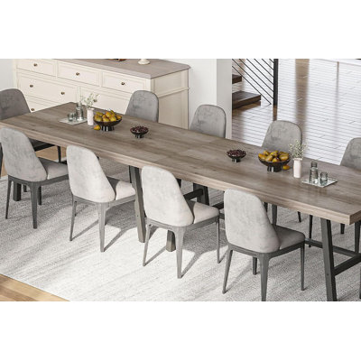 Table de salle à manger de style campagnard de 180 cm (71 po) pour 8 à 12 personnes, ensemble de 2, grise