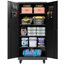 Armoire de rangement en métal robuste avec portes et roues, armoire de garage de 71 po de hauteur avec 4 tablettes réglables, armoire à outils verrouillable avec panneau perforé et armoire de rangement en acier à 8 crochets pour le garage