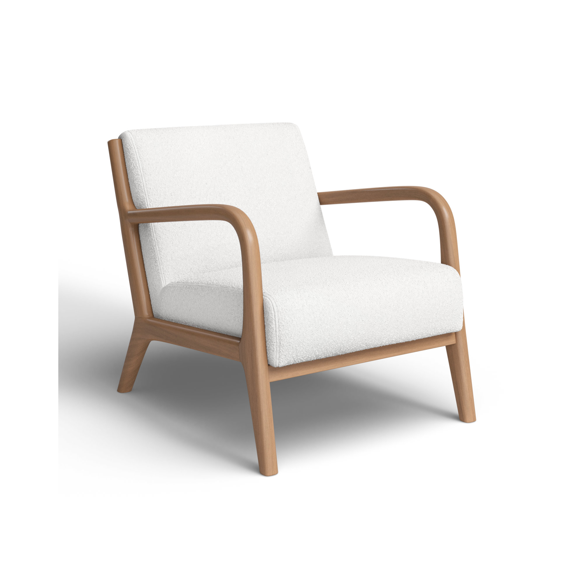 Arli 26"W Upholstered Armchair - NEMA Lounge Chair – Natural White Oak Wood Accent Chair with White Bouclé Upholstery, Modern Scandinavian Armchair for Living Room & Bedroom and Offices