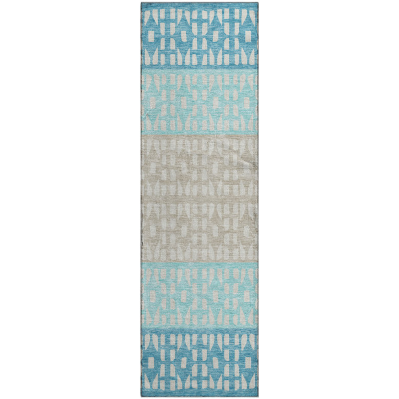 Premium Machine Washable Prisco Teal Rug, Runner 2'3" x 7'6"