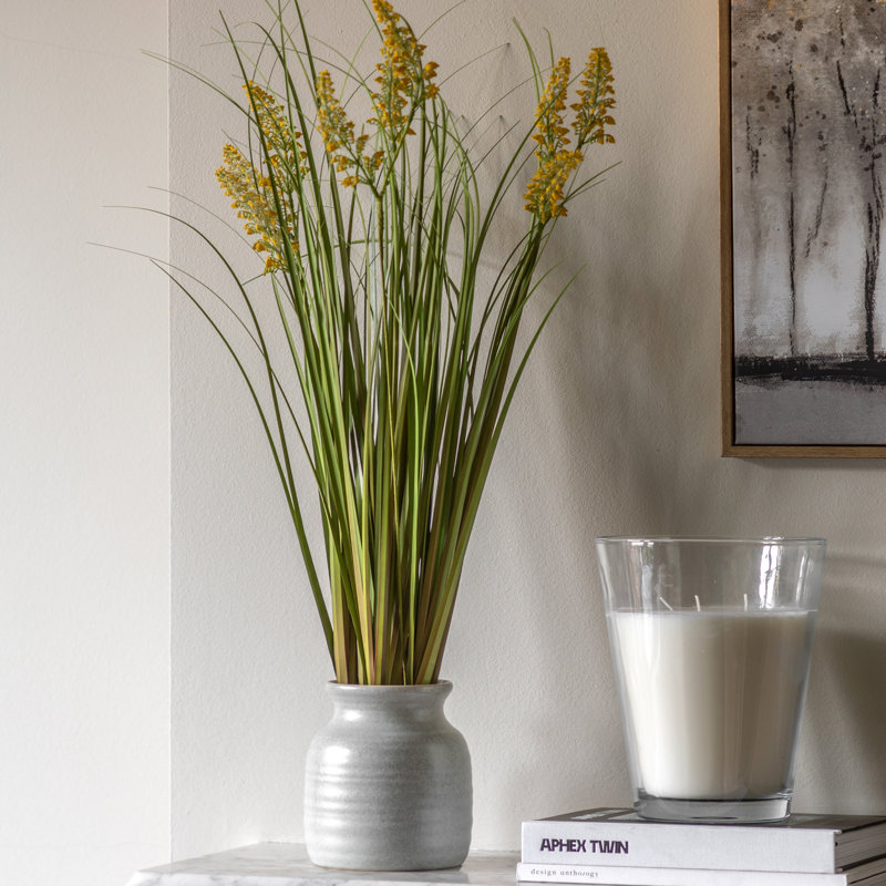 Potted Grass with Yellow Wildflower