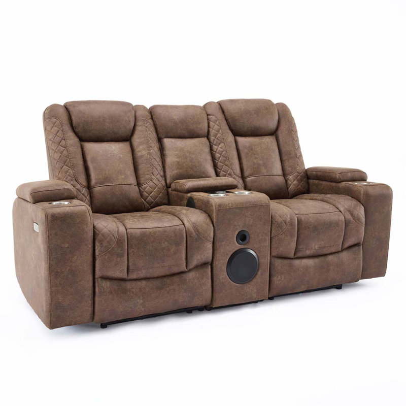 Berwin 2 SEATER FABRIC AUTO RECLINER SOFA WITH CONSOLE GREY, Brown Fabric