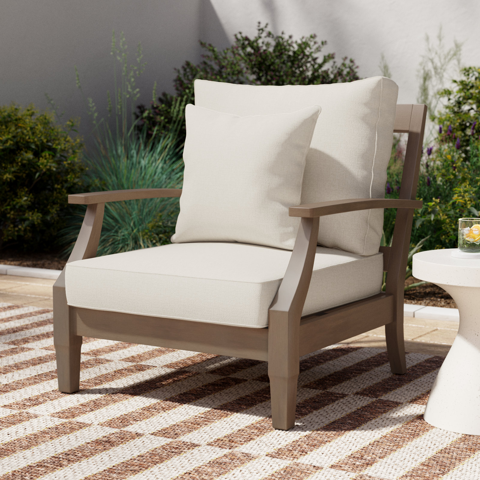 Samya Outdoor Chair with Cushions, Beige, Light Gray