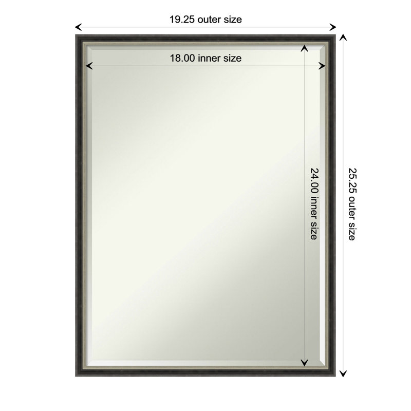 Wisley Solid Wood Rectangle Wall Mirror, 25.25" x 19.25", Black Silver