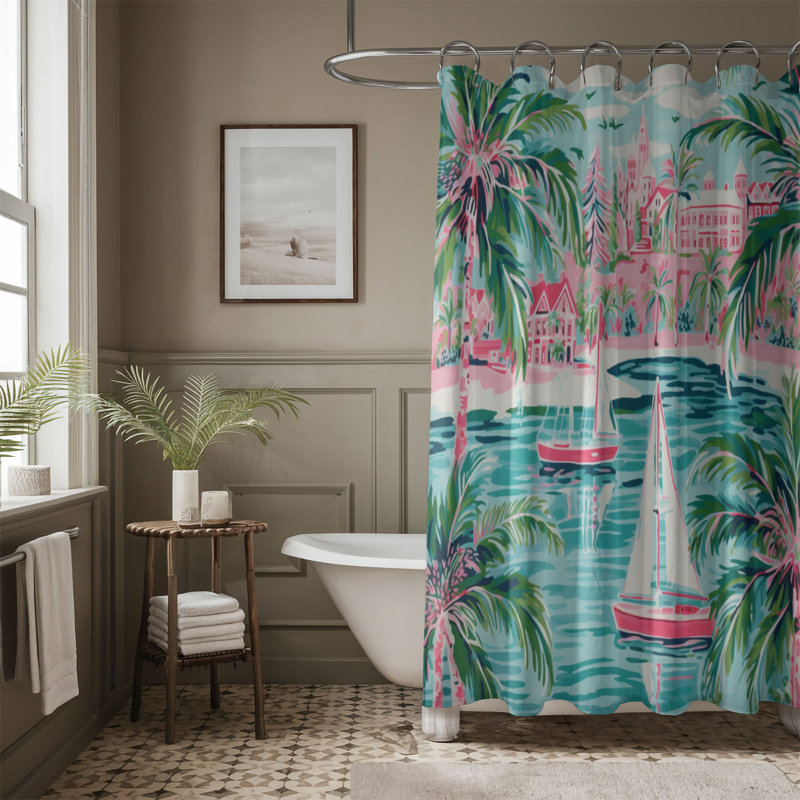 Chic Beachside Scenes - Rideau de douche standard 1 pièce, H 74 po x l 71 po