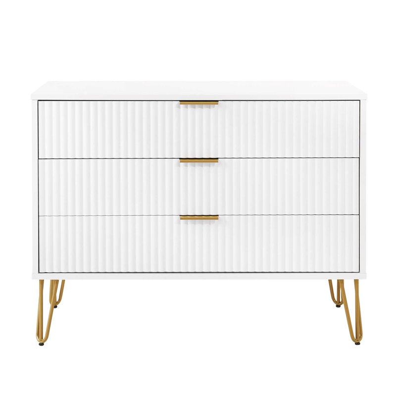 Dumbo 35" Fluted Dresser In White (3-Drawer), White
