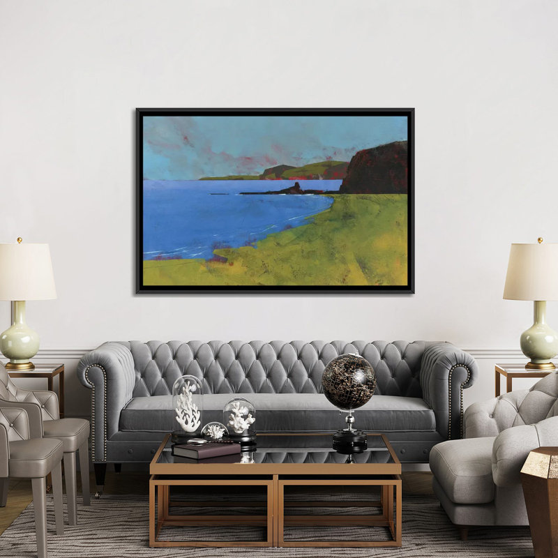 « ceredigion falaises », reproduction sur toile, H 18 po x l 26 po x P 1,5 po, Toile avec cadre noir, Pas de tapis