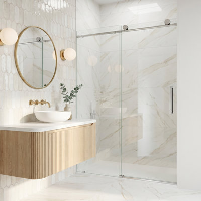 Elan 56-60" W x 76" H Sliding Frameless Shower Door with 3/8" Clear Glass