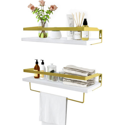 2 Piece Solid Wood Bracket Shelf with Towel Bar