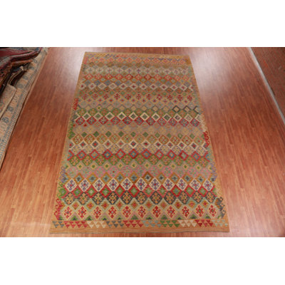 Tapis oriental géométrique en laine Kilim 10 x 16