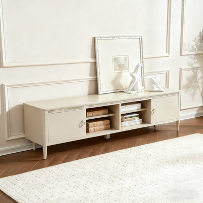 Meuble télé en bois pour téléviseur de 75 po ou moins, centre de divertissement avec meuble de rangement, aucun assemblage requis, lumière moderne luxueuse
