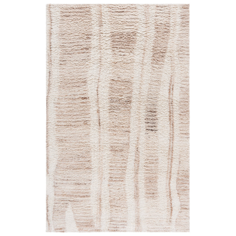 Vermont Hand Tufted Wool/Recycled Cotton Abstract Rug in Beige/Ivory, Rectangle 5' x 8'