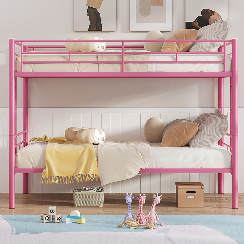 Aafke Kids Twin Size Metal Bunk Bed Frame with Ladder & Full-Length Guardrail Heavy Duty Sturdy 2 in 1 Convertible Bunk Bed
