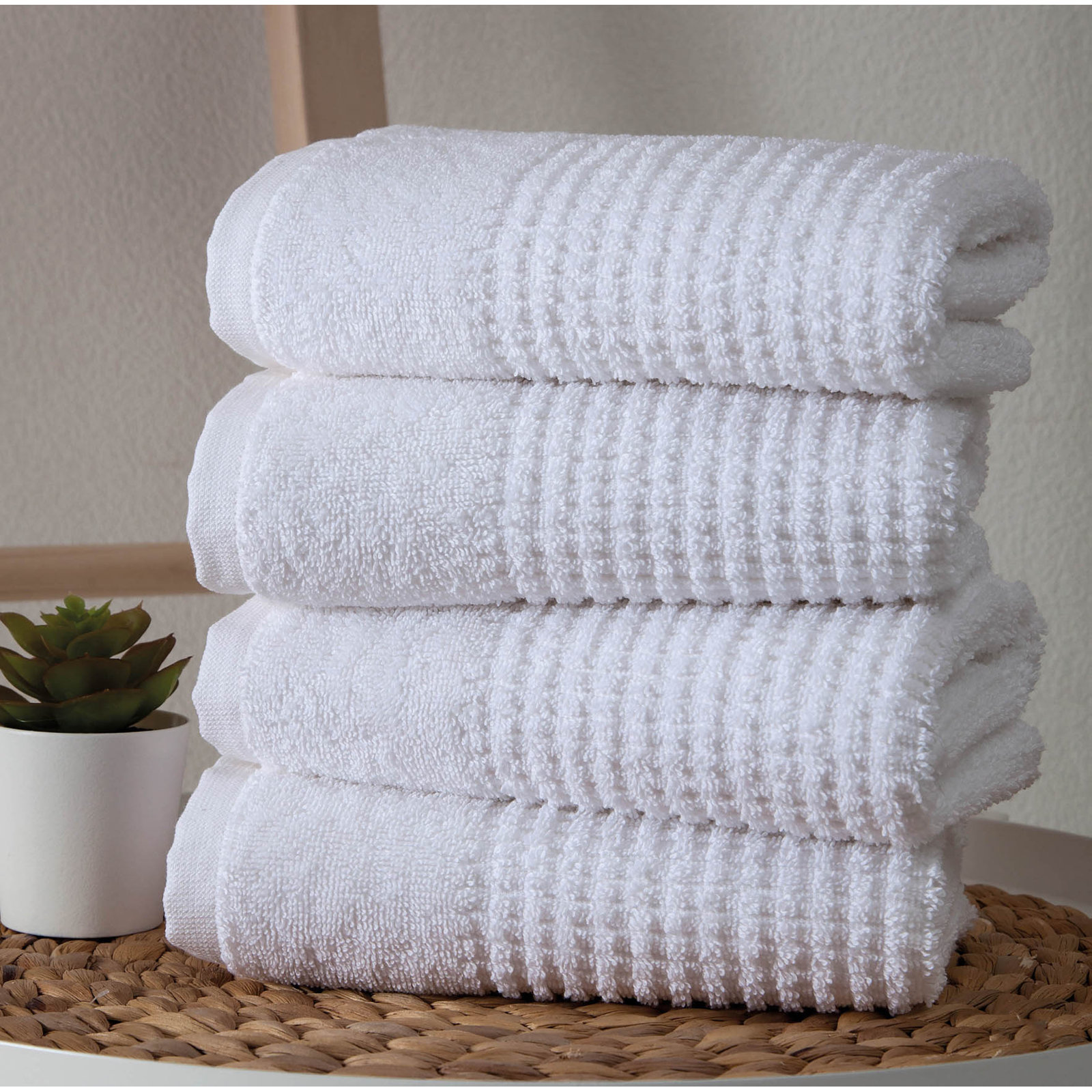 Earline 4-Piece Turkish Cotton Hand Towel Set, White