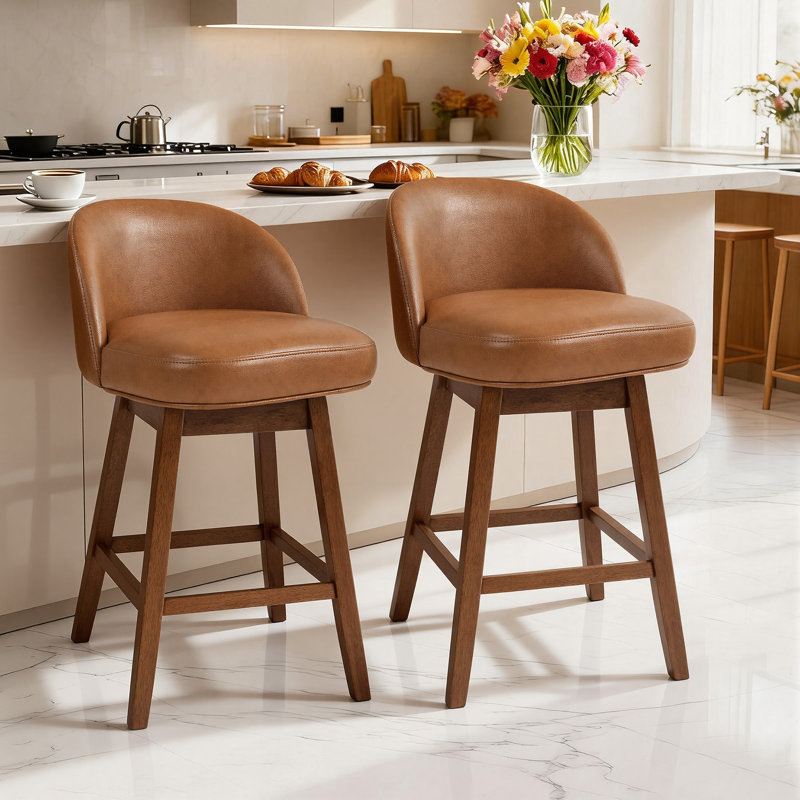 Tabouret de comptoir pivotant en simili cuir Detweiler, Caramel / similicuir, 2
