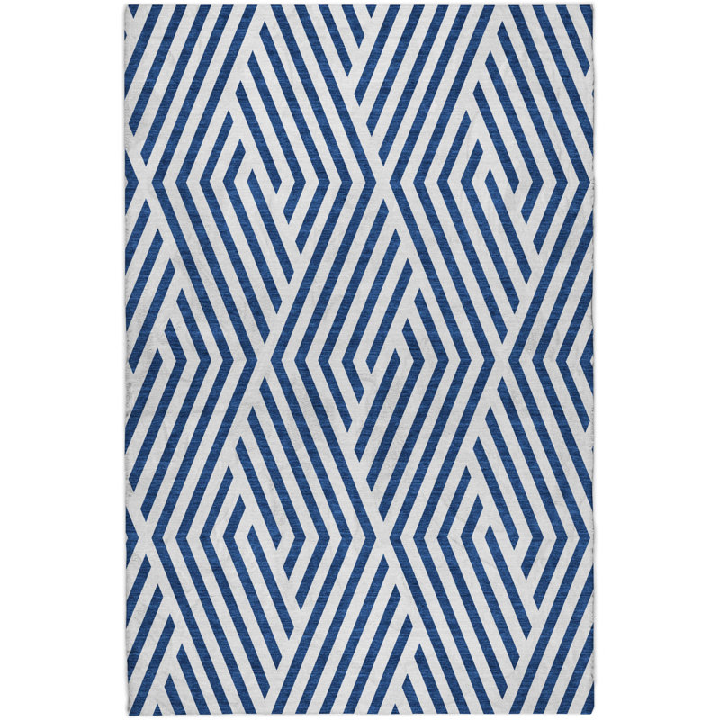 Premium Machine Washable Dream Shag ADS550 Geometric Rug, Navy, 5' x 7'6"