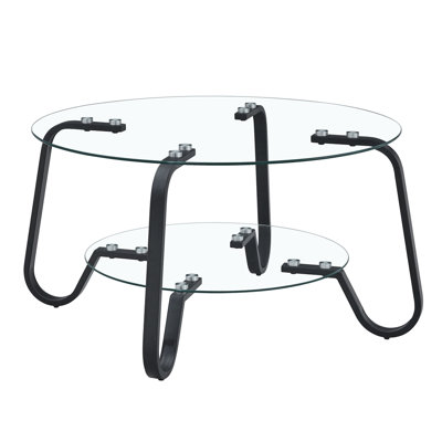 Retro minimalist style metal frame double-layer tempered glass coffee table
