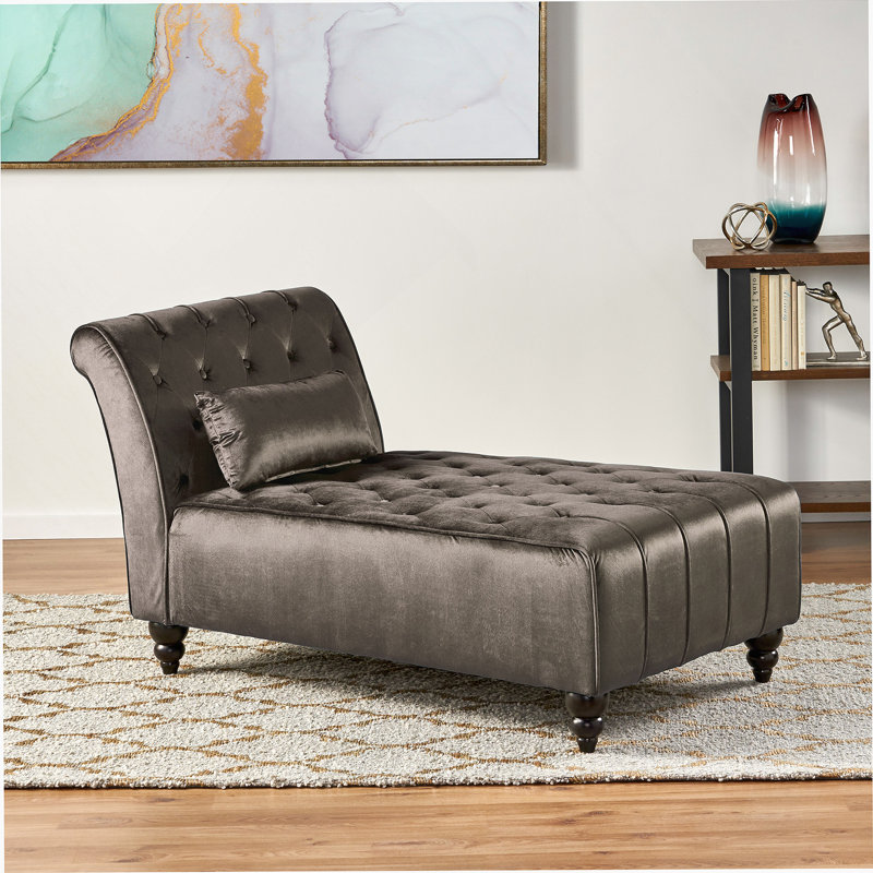 Tufted Chaise Lounge With Birch Leg, Gray