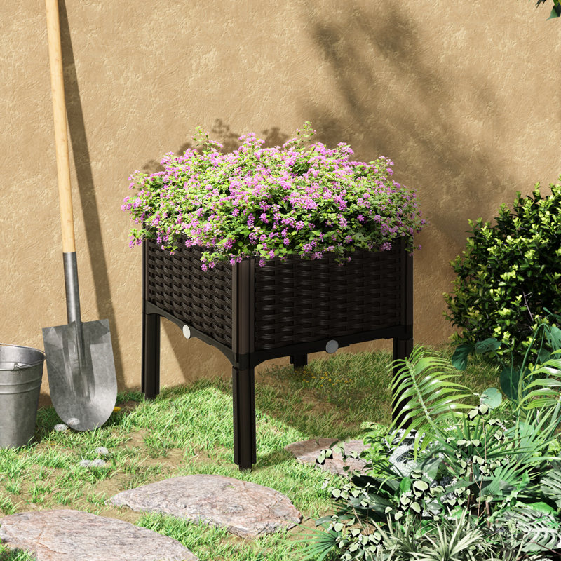 Lit de jardin surélevé auto-arrosant, brun - ornement avec fleurs, herbes et légumes dans une boîte à fleurs en polypropylène, nourrissez un enchantement de