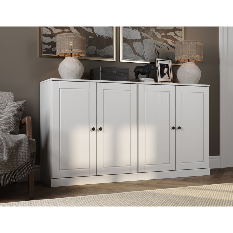 Buffet Bieito 100% bois massif avec portes, armoire de rangement pour salle à manger, l 64 po x H 35,75 po, Blanc