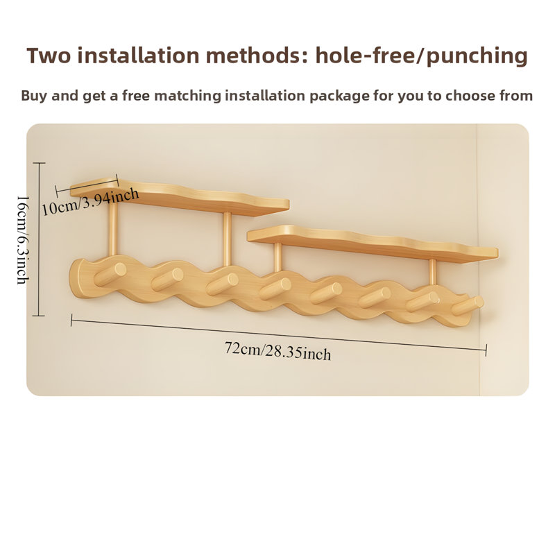 Wall Mounted Coat Rack With 8 Hooks And Floating Shelf For Entryway, Kitchen, Bedroom, Bathroom - Space Saving Organizer