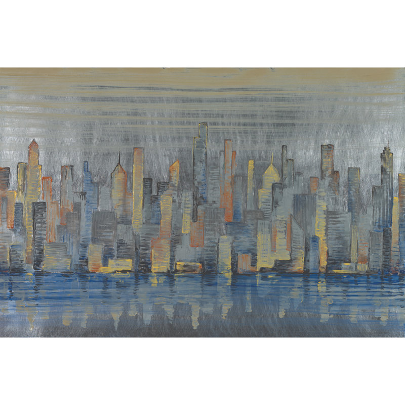 Painted Gray Cityscape - Wrapped Canvas Art Prints, 30cm H x 46cm W