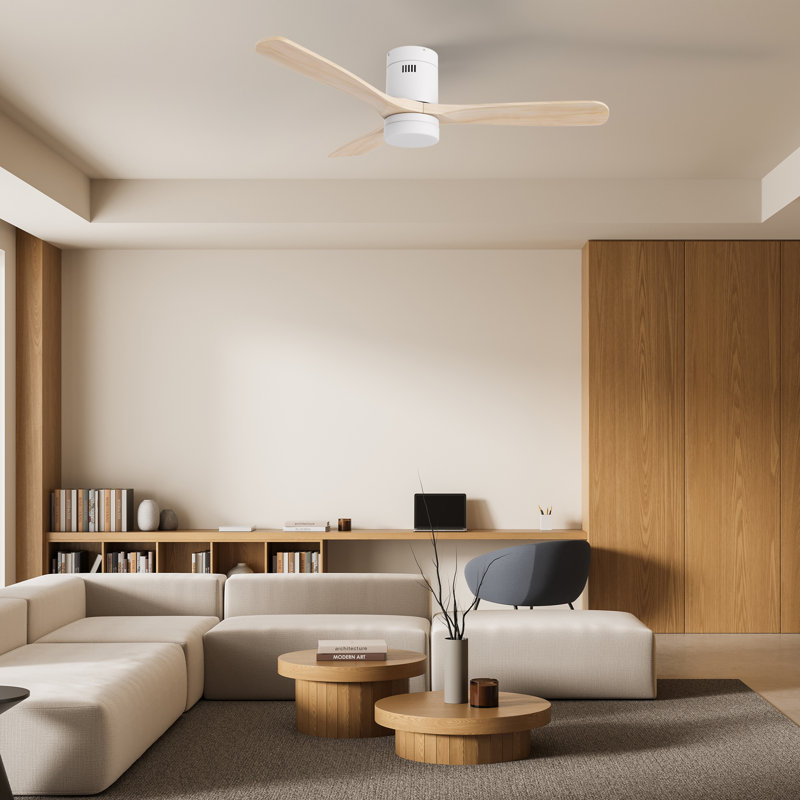  Ventilateur de plafond à moteur à courant continu de 52 po avec lumières DEL et télécommande, Red Oak Wooden