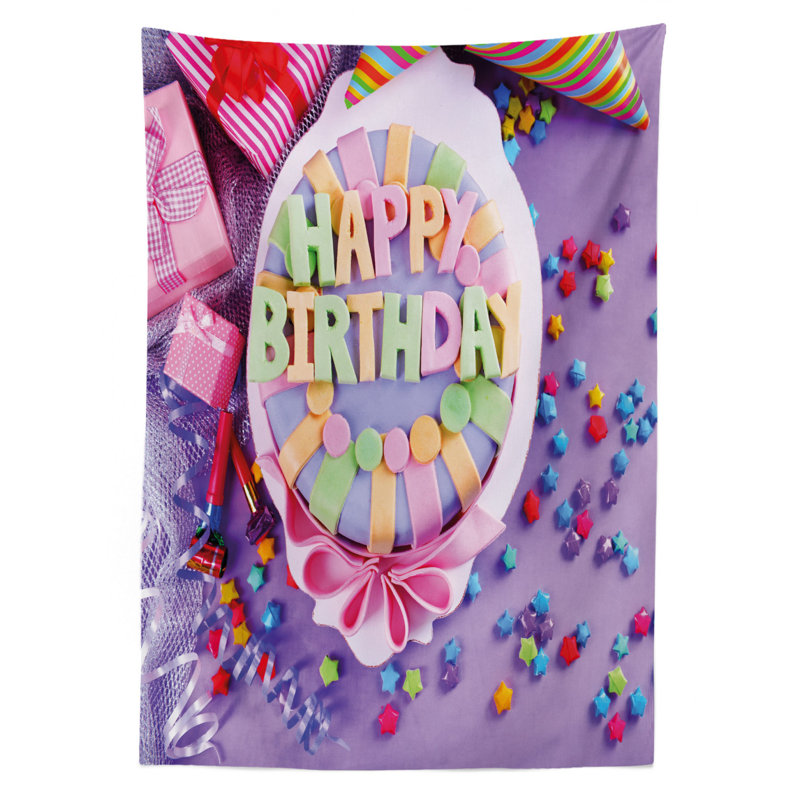 Delicious Birthday Cake on a Table Tablecloth, 84" L x 60" W