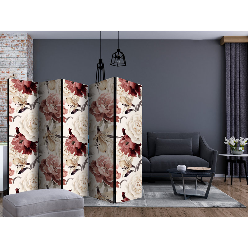 Gursher 225cm W x 172cm H 5 - Panel Solid Wood Folding Room Divider