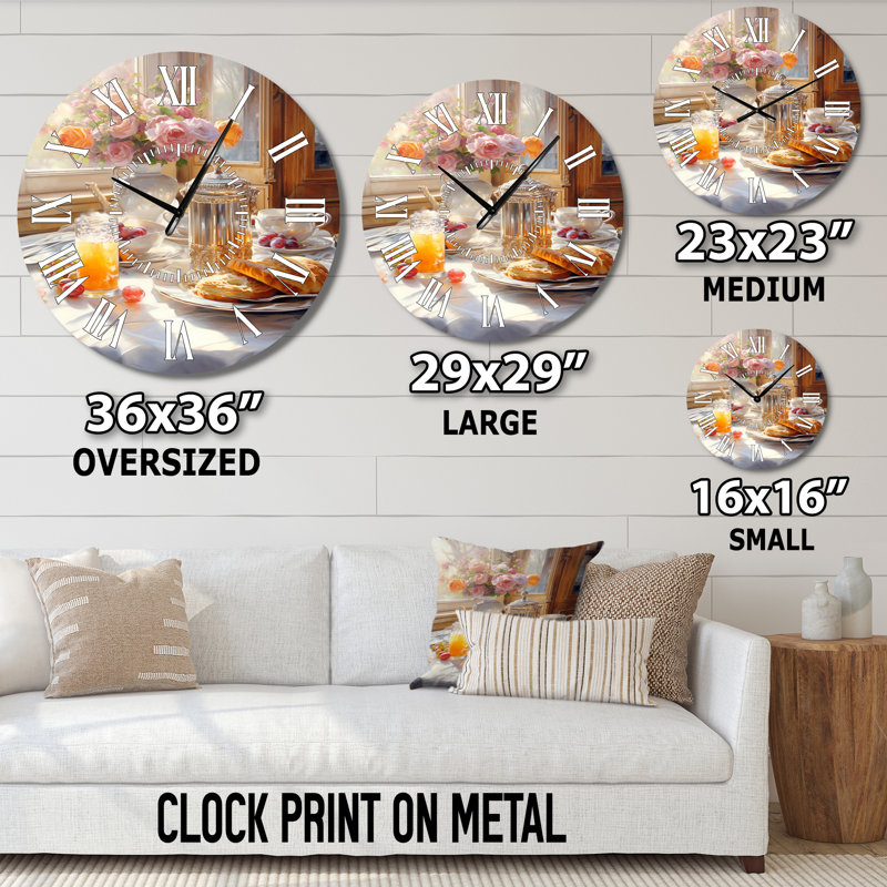 Food Breakfast Cozy I - Food & Beverage White Face Wall Clock, Medium