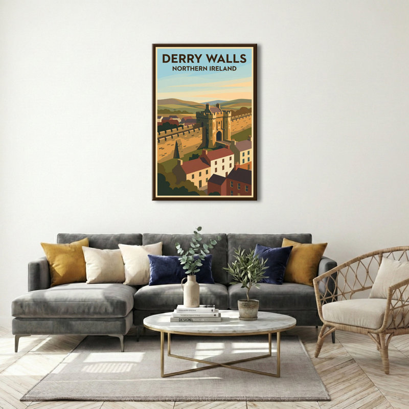Derry Walls, Northern Ireland - Timeless Ramparts And Cobbled Streets Travel Poster. Giclee Print On Wrapped Canvas. Wall Art, Home Decor - Historic Sites & Ruins, Northern Ireland - Wrapped Canvas Print