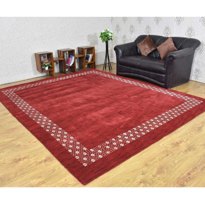 Schrum Hand Knotted loom Wool Eco-Friendly Area Rugs - Red Color, Contemporary Modern Design, High Pile Thick Handmade Anti Skid Area Rugs for Living Room, Bed Room