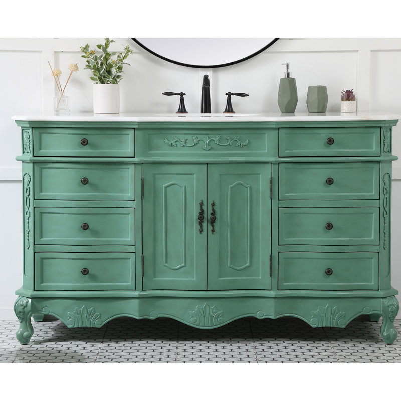Ensemble de meuble-lavabo simple 60 po Lunette, Menthe rétro, Blanc ivoire