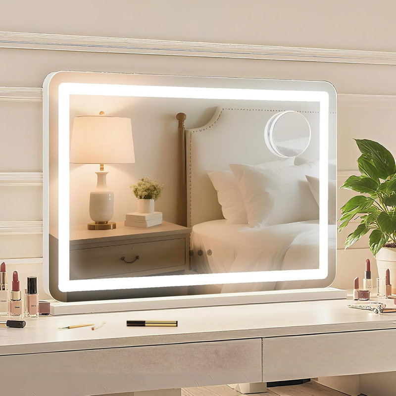 Miroir de maquillage lumineux avec 3 modes d'éclairage DEL, grossissement 10x, commande tactile, miroir de table ou de meuble-lavabo mural