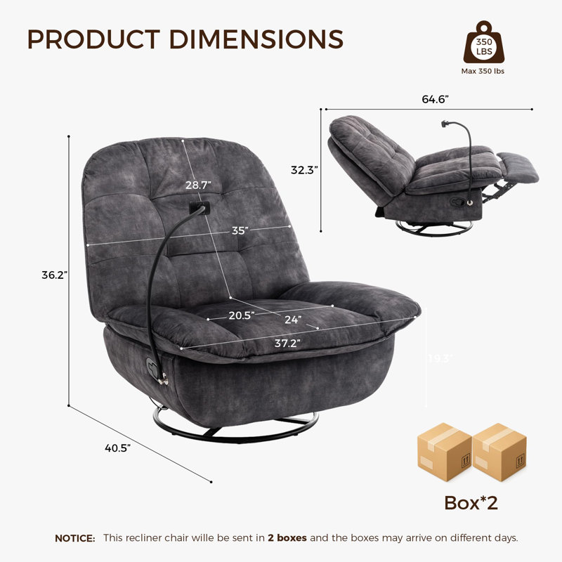 360° Swivel Velvet Recliner Chair Oversized with Mobile Phone Holder, Black