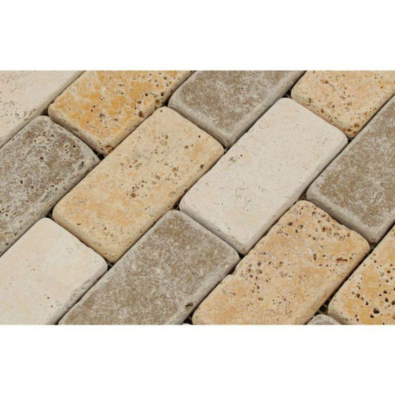 Carreau de mosaïque mural en travertin de 2 po x 4 po
