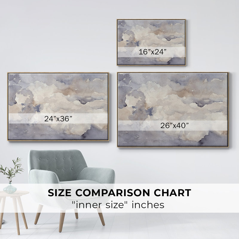 «Clouds In Neutral II», peinture sur toile encadrée, Cadre en bois naturel, H 27 po x l 41 po x P 2 po