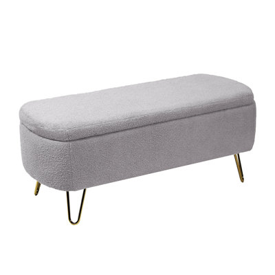 Toleen Storage Ottoman Bench for End of Bed Gold Legs, Modern Faux Fur Entryway Bench Upholstered Padded with Storage for Living Room Bedroom 