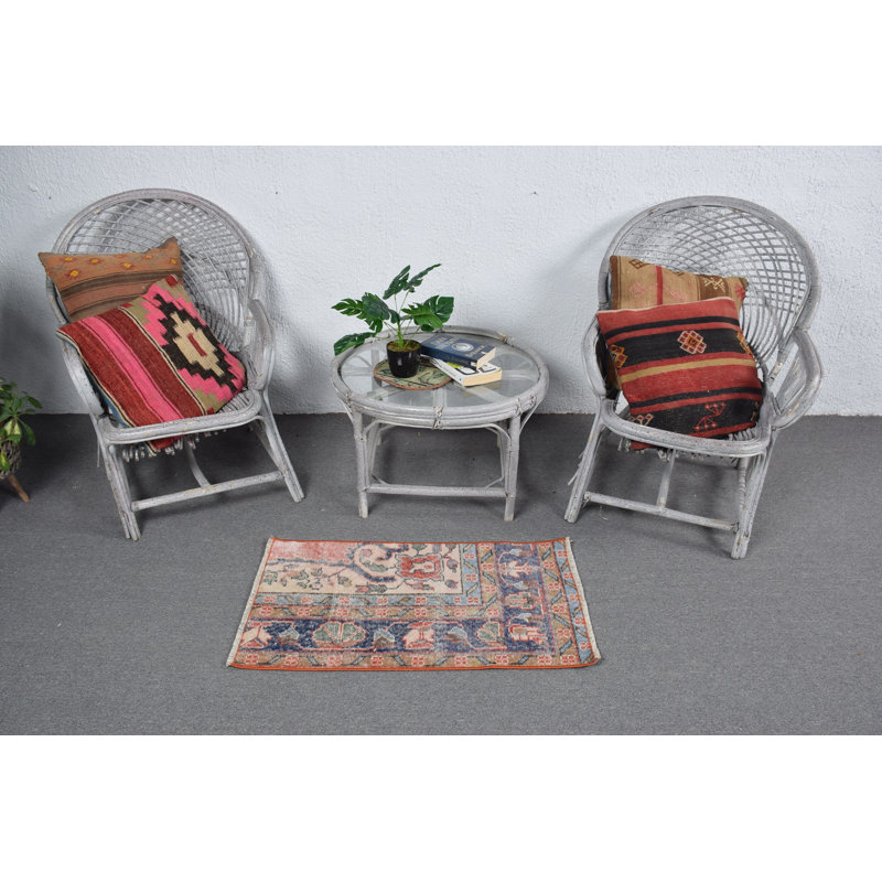 Vintage Turkish Oushak Rug with Small Floral Design Ideal for Kitchen or Entryway