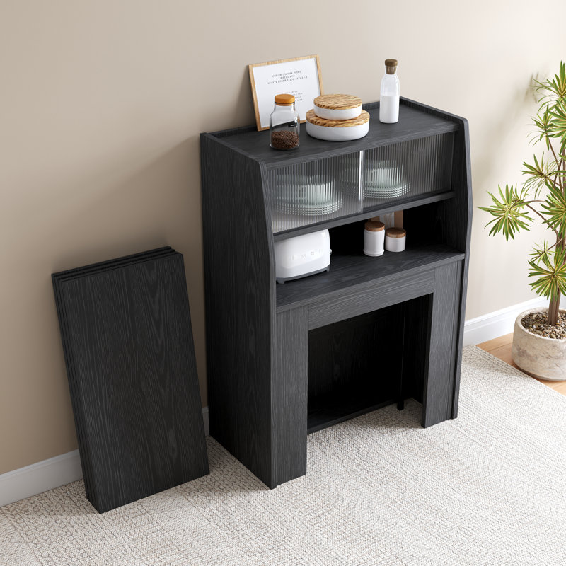 Multifunctional convertible dining table with storage side cabinet, space saving design for small apartment kitchen and dining room