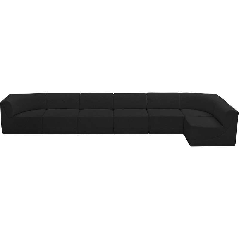 Canapé modulaire rembourré 7 pièces Ollie, Tissu bouclé noir