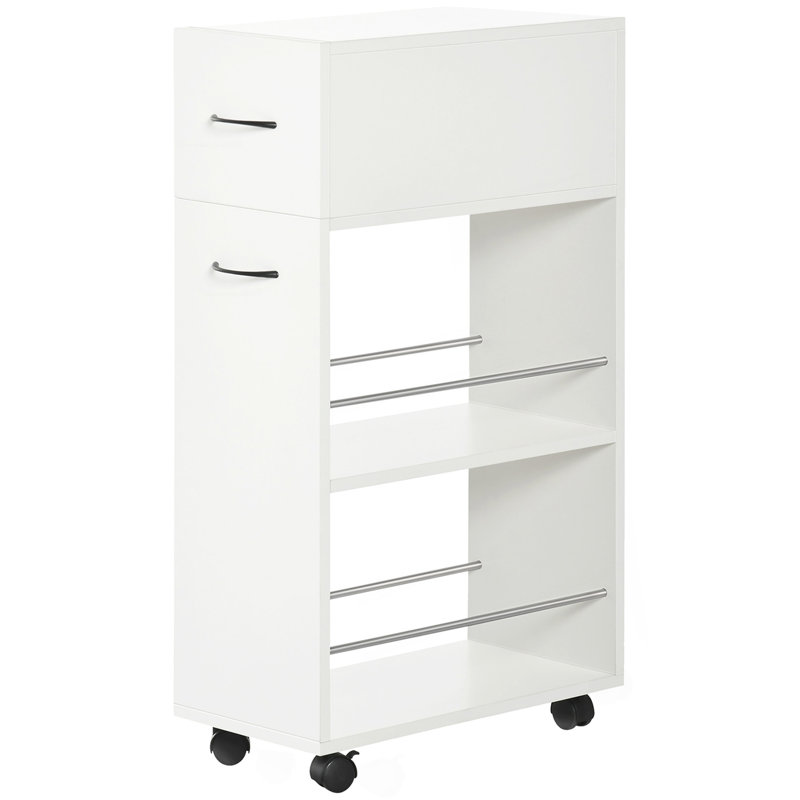 3- Tier Slim Storage Cart, Rolling Narrow Kitchen Cart On Wheels For Small Place, Slide Out Side Utility Cart For Bathroom, Laundry