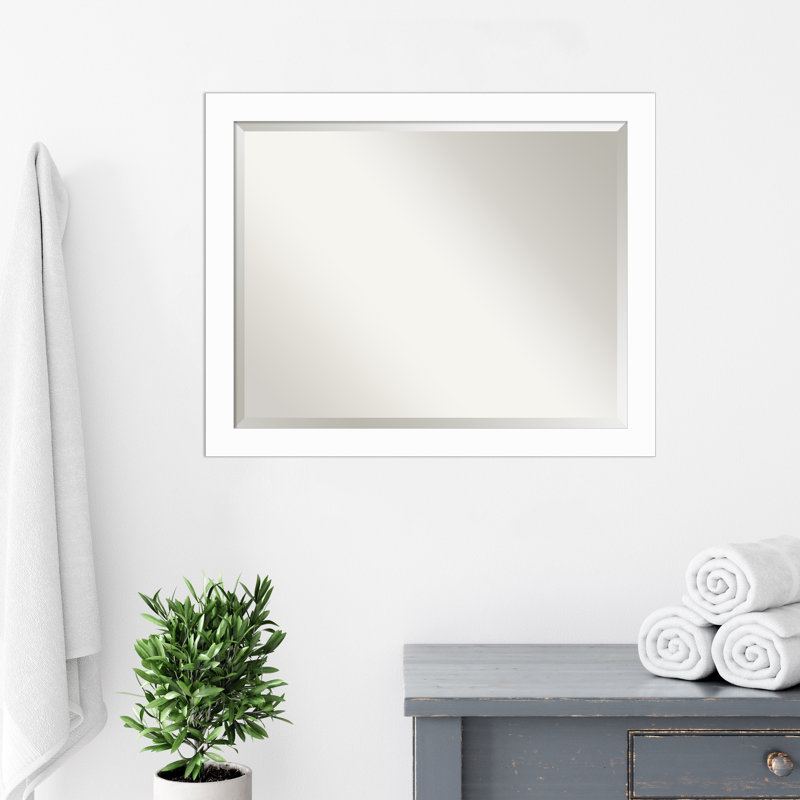 Miroir mural en bois Jimaya, H 25,5 po x l 31,5 po po, Blanc, Rectangle