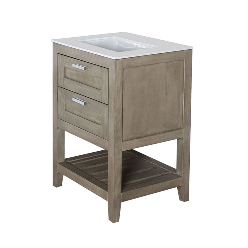Stile 23.5'' W Single Vanity, Weathered Oak, No Hole, Matte White