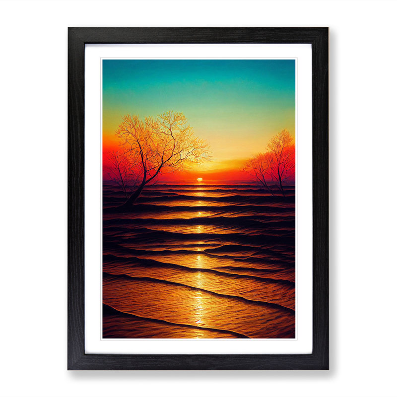 Bright Sunset - Single Picture Frame Print, 64cm H x 46cm W x 2cm D, Black