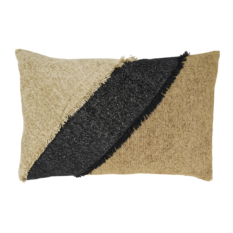 Housse de coussin en coton tissé à franges et bandes de couleur l 16 po x L 24 po, Noir/naturel
