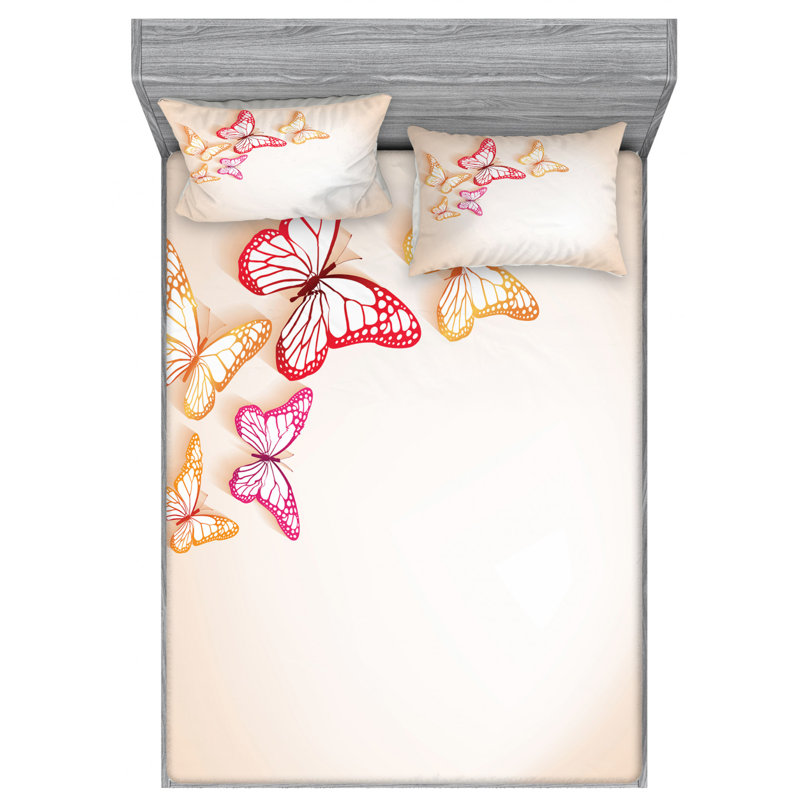 Butterfly Microfiber Sheet Set, Full Sheet Set + Fitted Sheet + 2 Pillowcases
