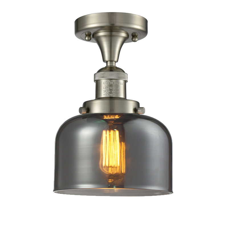 Plafonnier semi-encastré 8 po Bell, Nickel satiné brossé, Ampoule à DEL rétro de 6 watts, Plaqué couleur fumée